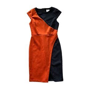 BEIGE BY ECI Cutout Faux Suede Sheath Dress Black Orange Size 8